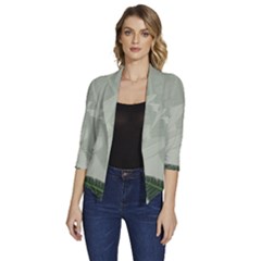 Banana Leaf Plant Pattern Women s Draped Front 3/4 Sleeve Shawl Collar Jacket by anzea