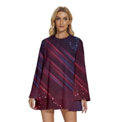 Illustrations Space Purple Round Neck Long Sleeve Bohemian Style Chiffon Mini Dress by anzea