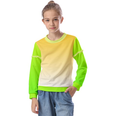 Gradient  Green, Yellow Kids  Long Sleeve T-shirt With Frill  by 2607694c