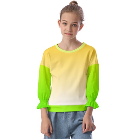 Gradient  Green, Yellow Kids  Cuff Sleeve Top by 2607694c