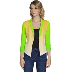 Gradient  Green, Yellow Women s Casual 3/4 Sleeve Spring Jacket by 2607694c