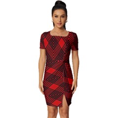 Pattern Red Black, Fitted Knot Split End Bodycon Dress by 2607694c