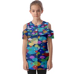 Illustrations Sea Fish Swimming Colors Fold Over Open Sleeve Top by anzea