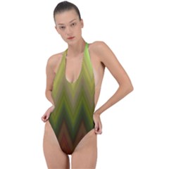 Zig Zag Chevron Classic Pattern Backless Halter One Piece Swimsuit by Apen