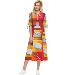 Colorful 3d Social Media Bow Sleeve Chiffon Midi Dress by Ket1n9