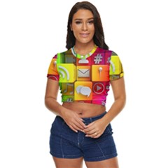 Colorful 3d Social Media Side Button Cropped T-shirt by Ket1n9