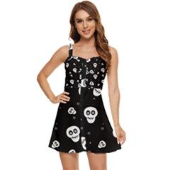 Skull Pattern Ruffle Edge Bra Cup Chiffon Mini Dress by Ket1n9