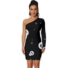 Skull Pattern Long Sleeve One Shoulder Mini Dress by Ket1n9