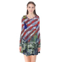 Usa United States Of America Images Independence Day Long Sleeve V-neck Flare Dress by Ket1n9