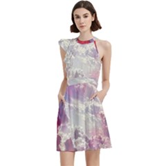 Clouds Multicolor Fantasy Art Skies Cocktail Party Halter Sleeveless Dress With Pockets by Ket1n9