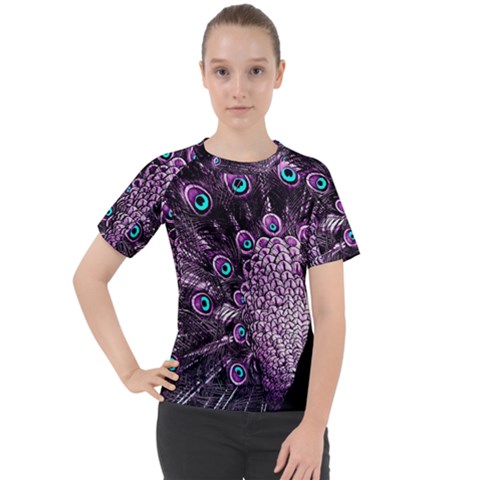 Purple Peacock Women s Sport Raglan T-shirt by Bedest