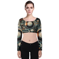 Technology Robot Internet Processor Velvet Long Sleeve Crop Top by Ravend