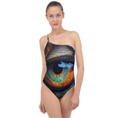 Eye Bird Feathers Vibrant Classic One Shoulder Swimsuit by Hannah976