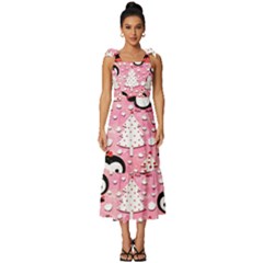 Cute Penguin Pattern Tie-strap Tiered Midi Chiffon Dress by Loisa77