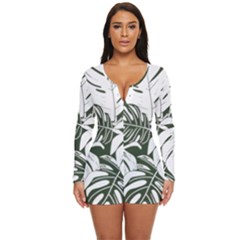 Abstract Art Tropical Leaves Long Sleeve Boyleg Swimsuit by Valentinaart