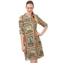 Retro Postage Seamless Pattern Long Sleeve Mini Shirt Dress View1