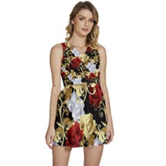 Roses Seamless Pattern Floral Sleeveless High Waist Mini Dress by Loisa77