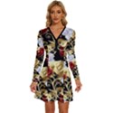 Roses Seamless Pattern Floral Long Sleeve Deep V Mini Dress  View1