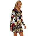 Roses Seamless Pattern Floral Long Sleeve Deep V Mini Dress  View3