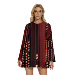 Red Circuit Board Texture Red Circuit Digital Texture Circuit Board Red Technology Round Neck Long Sleeve Bohemian Style Chiffon Mini Dress by Loisa77