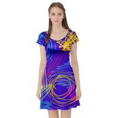 Seamless Vintage Pattern Retro 80s Or 90s Style Abstract Short Sleeve Skater Dress by Loisa77