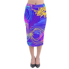 Seamless Vintage Pattern Retro 80s Or 90s Style Abstract Velvet Midi Pencil Skirt by Loisa77