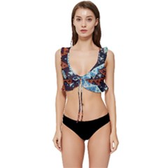 Fractal Triangle Geometric Abstract Pattern Low Cut Ruffle Edge Bikini Top by Cemarart