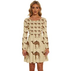 Camel Pattern Design Clothing Long Sleeve Wide Neck Velvet Dress by Proyonanggan