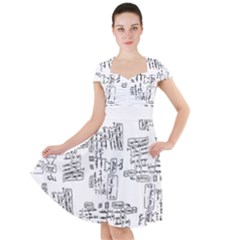 Blackboard Algorithms Black And White Pattern Cap Sleeve Midi Dress With Pockets by dflcprintsclothing