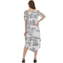 Blackboard Algorithms Black and White Pattern Cold Shoulder Loose Fit Dress With Pockets View4