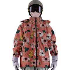 Flower Pink Brown Pattern Floral Women s Zip Ski And Snowboard Waterproof Breathable Jacket by anzea