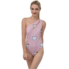 Cute Cat Cartoon Doodle Seamless Pink Pattern To One Side Swimsuit by Grandong