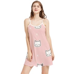 Cute Cat Cartoon Doodle Seamless Pink Pattern Summer Frill Dress by Grandong