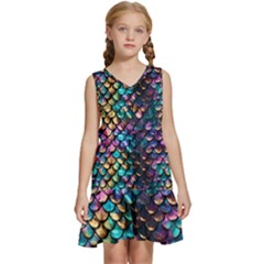 Rainbow Scales Kids  Sleeveless Tiered Mini Dress by zappwaits