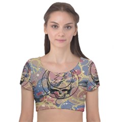 Grateful Dead Artsy Velvet Short Sleeve Crop Top  by Bedest