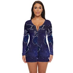 Blue World Map Starry Night Sky World Map Concept Art Long Sleeve Boyleg Swimsuit by Loisa77