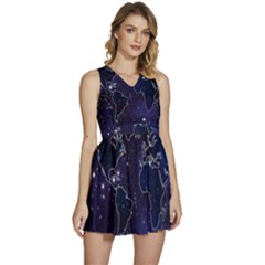 Blue World Map Starry Night Sky World Map Concept Art Sleeveless High Waist Mini Dress by Loisa77