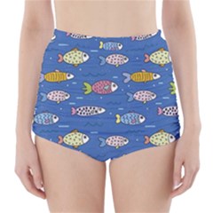 Sea Fish Blue Submarine Animals High-waisted Bikini Bottoms by Loisa77