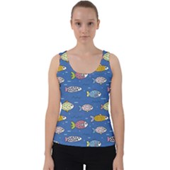 Sea Fish Blue Submarine Animals Velvet Tank Top by Loisa77