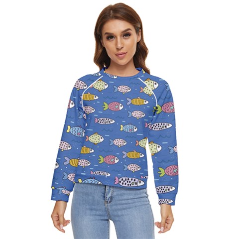 Sea Fish Blue Submarine Animals Women s Long Sleeve Raglan T-shirt by Loisa77