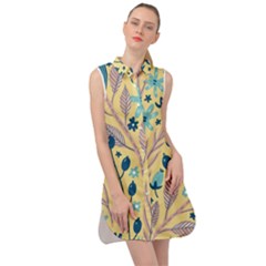 Plants Art Motif Flowers Sleeveless Shirt Dress by Loisa77