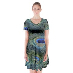 Peacock Feathers Details Short Sleeve V-neck Flare Dress by Loisa77