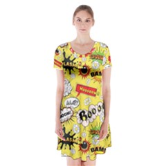 Cartoon Comics Pattern Short Sleeve V-neck Flare Dress by Loisa77