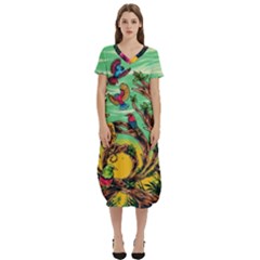 Monkey Tiger Bird Parrot Forest Jungle Style T-shirt Midi Dress With Pockets by Grandong