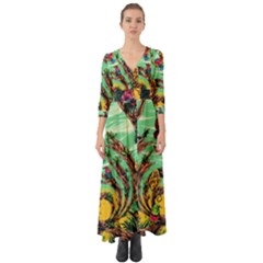 Monkey Tiger Bird Parrot Forest Jungle Style Button Up Boho Maxi Dress by Grandong