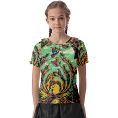 Monkey Tiger Bird Parrot Forest Jungle Style Kids  Frill Chiffon Blouse by Grandong