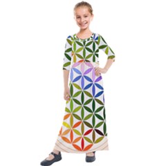 Mandala Rainbow Colorful Kids  Quarter Sleeve Maxi Dress by Grandong