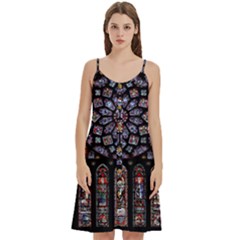 Chartres Cathedral Notre Dame De Paris Stained Glass Women s Spaghetti Strap Pullover Cami Dress by Grandong