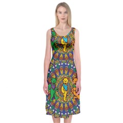 Dead Dancing Bears Grateful Dead Pattern Midi Sleeveless Dress by Grandong