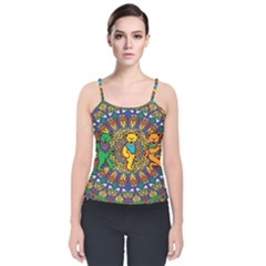 Dead Dancing Bears Grateful Dead Pattern Velvet Spaghetti Strap Top by Grandong